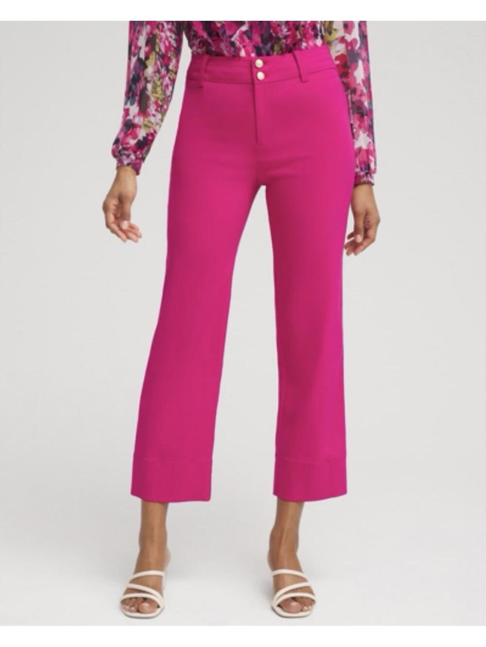 CHICO’S NWT Women’s Trapunto Wide Leg Cropped Pants In Magenta Rose-Size 6